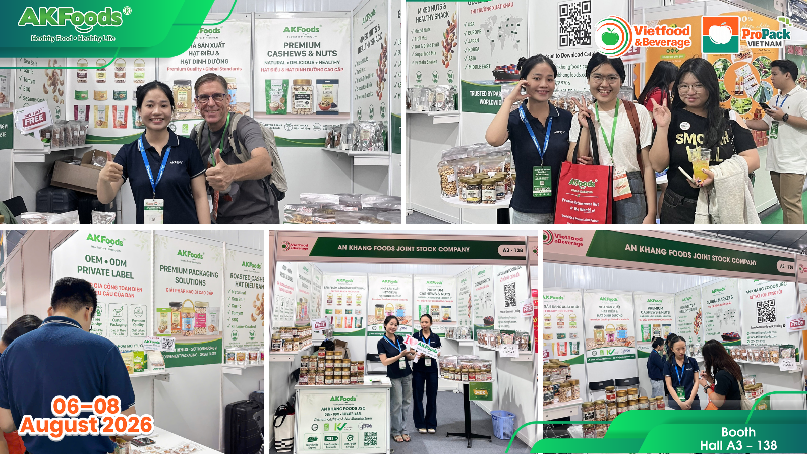 Gian hàng AKFoods tại Hall A3 - 138 trở thành điểm sáng thu hút đông đảo đối tác B2B trong và ngoài nước